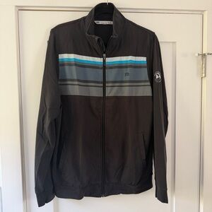 Travis Mathew Black and Blue Striped Zip-Up (Pebble Beach)